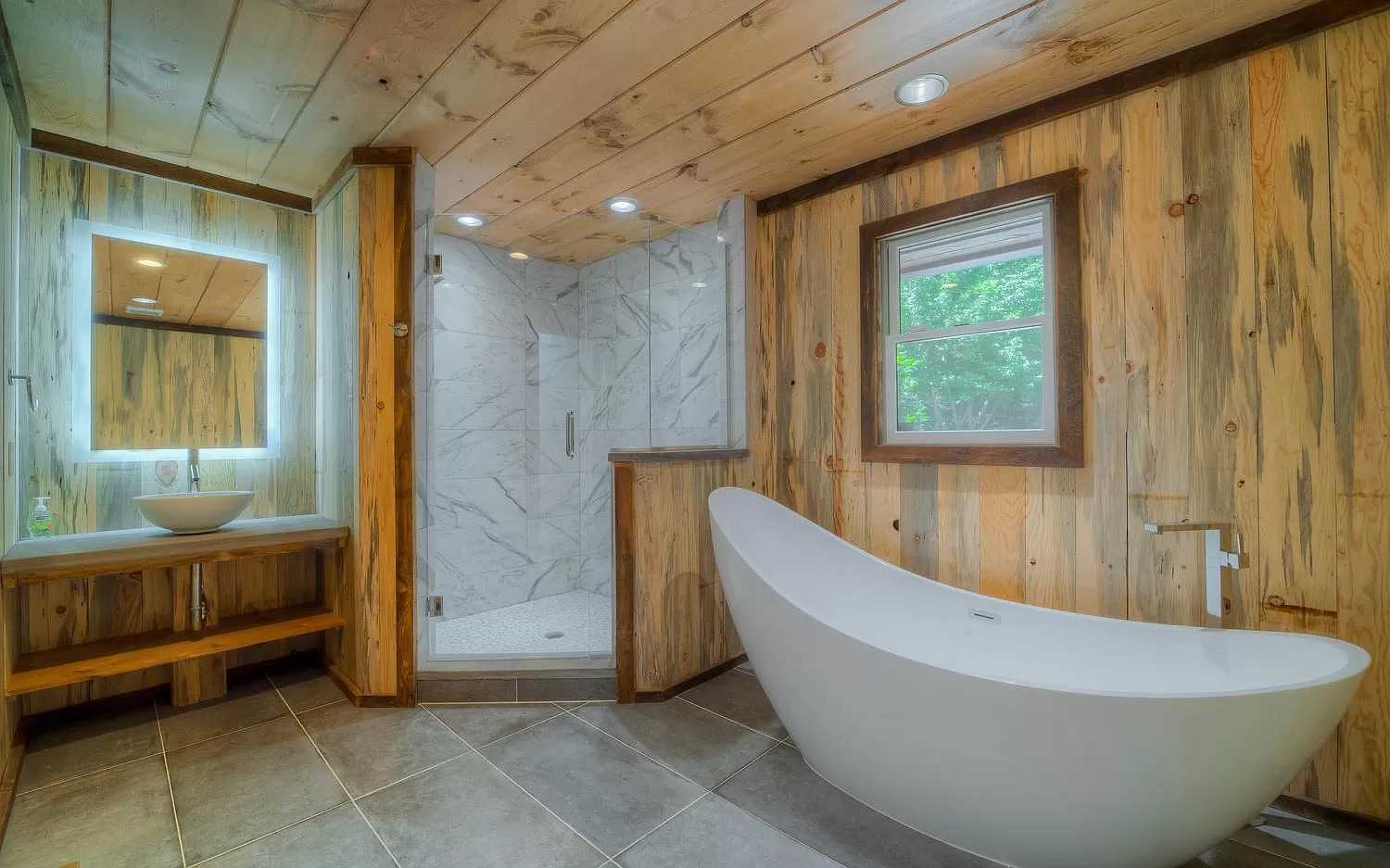 The inside of a luxury cabin bathroom